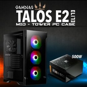 Resim GAMDIAS TALOS E2 Elite, 500W, Tempered Glass, ARGB, GAMING KASA 