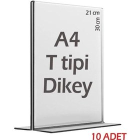 Resim A4 T-Tipi Dikey Şeffaf Pleksi Mika Föylük Menü Broşürlük Etiketli 