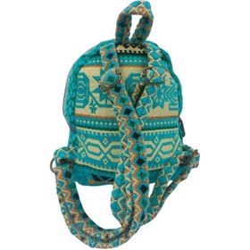 Resim Anatolian Carpet Hand Made Design Sırt Çantası - Deri Üst Motif - Heybe Çanta Kilim Mavi 