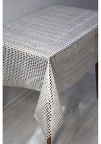 Resim Pvc Şeffaf Kaplama Silinebilir Masa Örtüsü Örgü Hasır Altın 