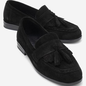 Resim Luvi Shoes Lupen Siyah Süet Püsküllü Hakiki Deri Kadın Loafer Ayakkabı Siyah 