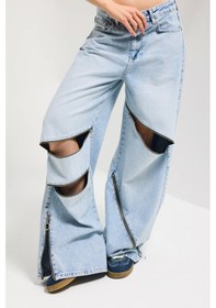 Resim Itsbasic Kadın Ice 4s6-3 Süper Baggy Fit Özel Tasarım Denim Jean Buz Mavi 