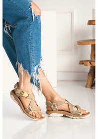 Resim Günlük Unisex Tokalı Sandalet Yastıklı Hafif Tabanlı Çapraz Şerit Outdoor Esnek Ayakkabı 125ç Bej 