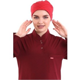 Resim Kırmızı Küçük Kalp Desenli Tesettür Cerrahi Bone​​​​​​​ - Tesettü-5308 Kırmızıkçk Kalp-Standart 