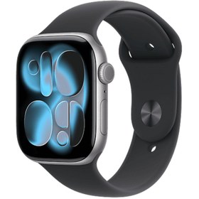 Resim Apple Watch Series 11 GPS 46mm Space Grey Aluminium Case with Black Sport Band - M/L MEV44TU/A 