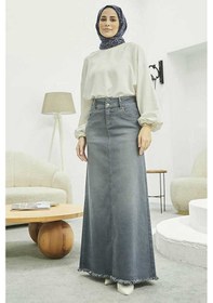 Resim 2252-denim Eteği Püsküllü Etek Gri Gri 