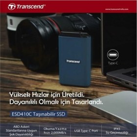 Resim Transcend TS1TESD410C 1tb Usb/type-C 20GBPS 2000/2000MB/S Taşınabilir Harici SSD 