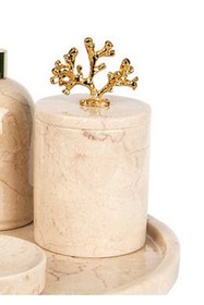 Resim MIARIK DESIGN & DEKORASYON Dekoratif Bej Mermer Pamukluk Gold Mercan Detaylı 