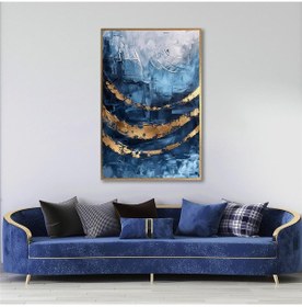 Resim Yağlı Boya Dokulu Tablo Mavi Altın Gold Soyut Altın Çerçeveli U08104-179105 