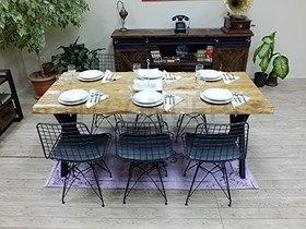 Resim Ntconcept Doğal Ahşap Panel Açık Ceviz Renk Dalgalı Kenarlı Profil V Ayaklı Yemek ve Toplantı Masası(85cm-210cm) 