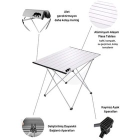 Resim Kamp Ayısı Orta Boy Alüminyum Katlanabilir Kamp Ve Piknik Masası, Çantalı, Gri Gri 