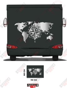 Resim STİCKERCI BEY DÜNYA HARİTASI PUSULA DESENLİ KARAVAN STİCKER KAPLAMA 