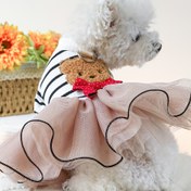 Resim 1 adet Teddy Bear Pom Pom Etek Köpek Elbisesi - Tüm Mevsimler için Örgü Polyester Pet Giyim, Küçük Irklar için Snap Düğme Prenses Elbise, Elde Yıkanabilir, Noel Hediyesi için Sevimli Ayı Tüllü Etek 