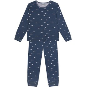 Resim Antebies Organik Lacivert Kutup Ayısı Desenli Beli Lastikli Uzun Kollu Erkek Çocuk Pijama Takımı 