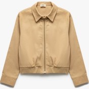 Resim Koton Uzun Kollu Gömlek Yaka Pamuklu Fermuarlı Gabardin Mevsimlik Ceket Bej 5skg20034aw Ekru 