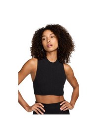 Resim Nike Tight Fit Mock Neck Crop Tank Top Kadın Crop Dar Kesim Yüksek Yaka Fitilli Jarsey Atlet Siyah Siyah 