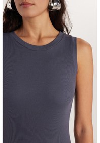 Resim Tudors Kadın Slim Fit Dar Kesim Modal Bisiklet Yaka Sıfır Kol Maxi Antrasit Elbise-33541 Antrasit 