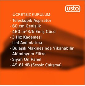 Resim Usto 4961 60 Cm Sürgülü Aspiratör Siyah 