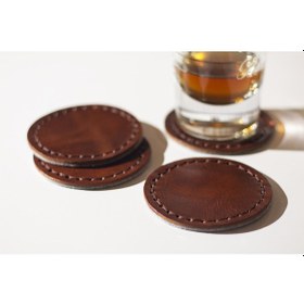 Resim Hakiki Deri Bardak Altlığı Colorado (Dörtlü Set) Kahverengi 