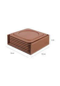 Resim Bardak Altlığı,6 Lı Set,masaüstü Yuvarlak Cup Coaster,vegan Suni Deri,11x11 Cm.,taba Taba 