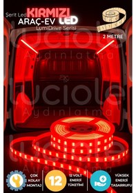 Resim Lumidrive 2m Kırmızı Şerit Led 12v, 120 Led Li, 2835 Smd, Yapışkanlı, Kablo Uçlu Model 