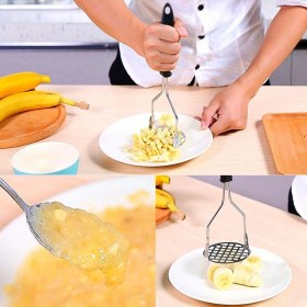 Resim Aesco Renkli Plastik Saplı Paslanmaz Metal Patates Ezici Püre Yapıcı 