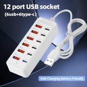 Resim PD 66W USB Şarj Cihazı 12-Port Beyaz Çok Fonksiyonlu Bağlantı İstasyonu, 6 Tip-C ve 6 USB Portu, Alev Geciktirici PC Malzemesi, Yükseltilmiş Düşük Sıcaklık Teknolojisi, Tak ve Çalıştır Veri Transferi Dizüstü Bilgisayarlar/Tabletler/Bilgisayarlar için, USB Hub, Dizüstü Bilgisayar Şarj İstasyonu, Modern Teknoloji Aksesuarı, Dayanıklı Yapı, Çoklu Cihaz Şarjı, Kompakt Tasarım, Yüksek Kaliteli İnşaat, Uzaktan Çalışanlar 