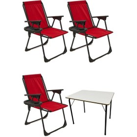 Resim Natura 3 Adet Kamp Sandalyesi Oval Bardaklık Kırmızı + MDF Masa Kırmızı 