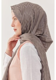 Resim Mirsoy Scarf Zikzak Desen Parlak Jakar Şal - Gri Gri 
