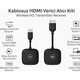 Resim Pearl Shop Kablosuz HDMI Verici Alıcı Kiti | Wireless Hd Transmitter Receiver | 1080P 60Hz Görüntü Aktarımı | Tv, Projeksiyon, Notebook, Pc ile Uyumlu - S1 HDMI 