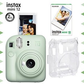 Resim Instax mini 12 Yeşil Fotoğraf Makinesi-10'lu Film ve Şeffaf Kılıf Seti 