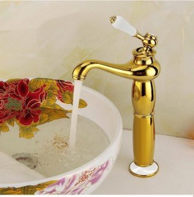 Resim Fause Yüksek Çanak Rustik Lavabo Bataryası Vintage Altın Ksl100-G 