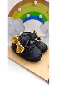 Resim VaVbaby Gold Chic Kız Bebek Bandana Ve Ayakkabı 0-6 Ay Şirin Sevimli Rahat Yumuşak Taban 