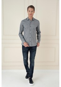 Resim Slim Fit Dokulu %100 Pamuk Lacivert Gömlek G 1584 Lacivert 