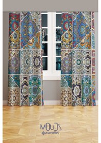 Resim Mosque Tiles 4 Desenli Süet Oturma Odası Salon Fon Perde Baskılı Ekstrafor Büzgü 2 Kanat Prd-1087 Çok Renkli 