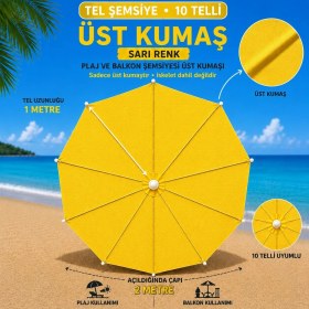Resim Şemsiyecim 10 Telli Plaj Şemsiyesi Üst Kumaşı 2 Metre Çap 1 Metre Tel Uyumlu 