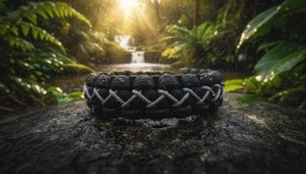 Resim Siyah & Gri Çapraz Paracord Bileklik Siyah - Gri 