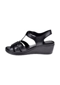 Resim Pullman Hakiki Deri Comfort Kadın Sandalet Plm 5 Siyah Siyah 