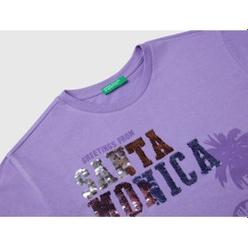 Resim United Colors Of Benetton Benetton Kız Çocuk Önü Payet İşlemeli Baskılı T-shirt Mor 