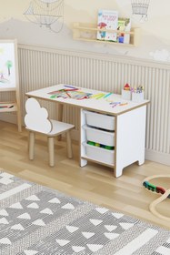 Resim POFİTTO Çocuk Masa Sandalye Takımı-3 Sepetli Çocuk Çalışma Masası Aktivite Masası Yaz-sil Bulut Sandalye 