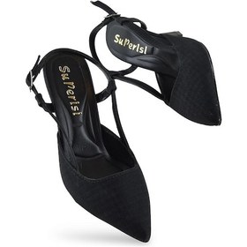 Resim Ispartalılar 1088 Arkası Açık Kadın Topuklu Ayakkabı 8,5 Cm Siyah Simli Abiye Düğün Nişan Kına Gecesi Siyah 