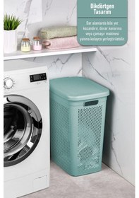 Resim İronika Slim İki Bölmeli Kapaklı Dekoratif Kirli Çamaşır Sepeti 90 Litre Yeşil - Beyaz Yeşil 