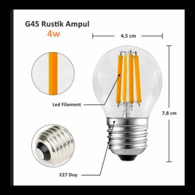 Resim Tg Tek-İş Global G45 Rustik LED Ampul 4W E27 Duy 2700K Gün Işığı Mini Top Filament Ampul 