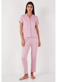 Resim Lela Regular Fit Gömlek Yaka Kısa Kollu Bayan Pijama Takımı 65780124 Pudra 