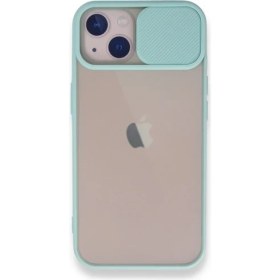 Resim Kzy Apple iPhone 13 Kapak Lensi Açılır Kapanır Kamera Korumalı Kılıf - Turkuaz 