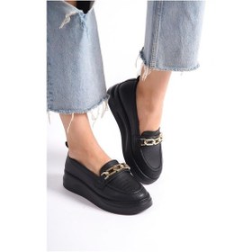 Resim Siyah Cilt Kalın Tabanlı Tokalı Loafer Makosen Ayakkabı Armytopuk Siyah 