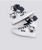 Resim LİASSHOES siyah cinomik kalp bağcıklı keten çocuk spor ayakkabı sneaker 