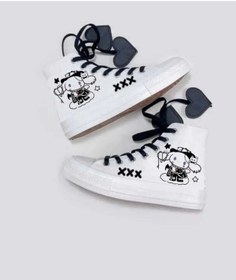 Resim LİASSHOES siyah cinomik kalp bağcıklı keten çocuk spor ayakkabı sneaker 