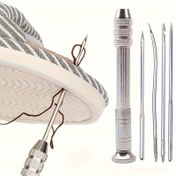 Resim 5 Parça Suni Deri Dikiş Ağız Seti, Değiştirilebilir Metal İğnelerle - Çok Yönlü Ayakkabı Tamir ve DIY El Sanatları Kiti, Dokulu Tutma Sapı, Deri İşleme Araçları 
