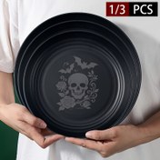 Resim 1/3 Gotik Kafatası ve Gül Akşam Yemeği Tabak - Çoklu Boyutlar, Dayanıklı Hafif Dökülmez, Lazer Oymalı Yuvarlak Plastik Akşam Yemeği Tabak - Paskalya, Cadılar Bayramı ve Mayıs Günü Kutlamaları, Partiler, Dış Mekanlar vb. için Mükemmel, Rahat Yemek Seti, Gotik Yemek Stili 